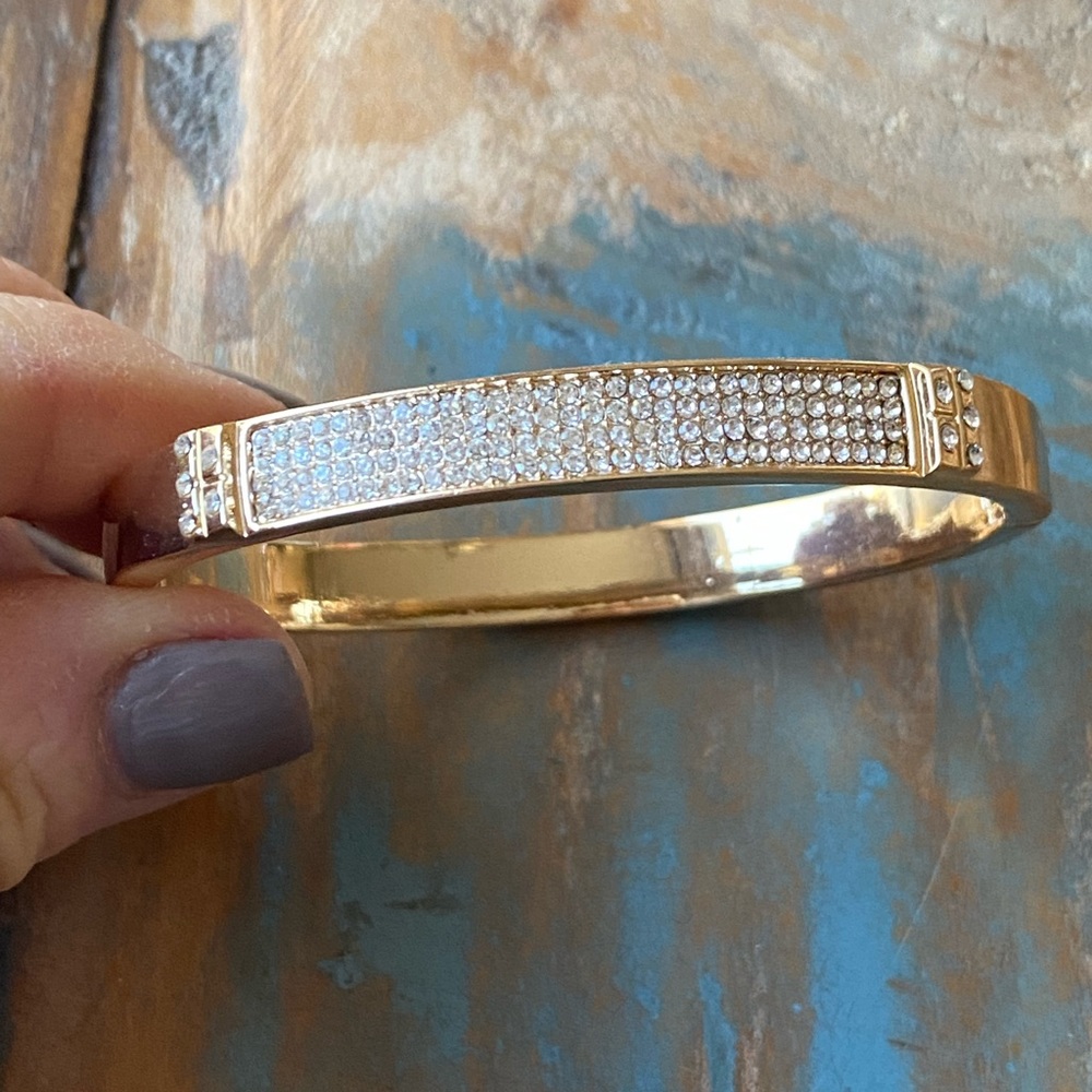 Park lane gold and rhinestone cuff bangle bracelet